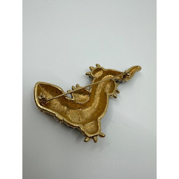 Vintage Kenneth Jay Lane KJL Gold-Plated Green Enamel & Rhinestone Lizard Brooch - Picture 7 of 7